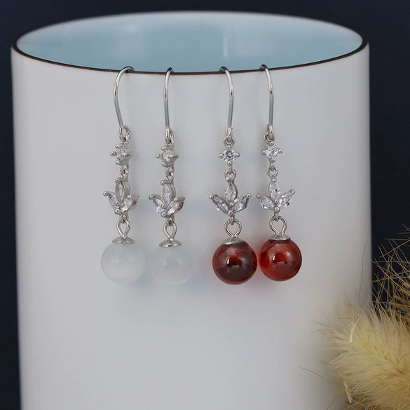 S925 Sterling Silver Natural Garnet And Cat's Eye Stone Geometric Long Tassel Threader Earrings For Women