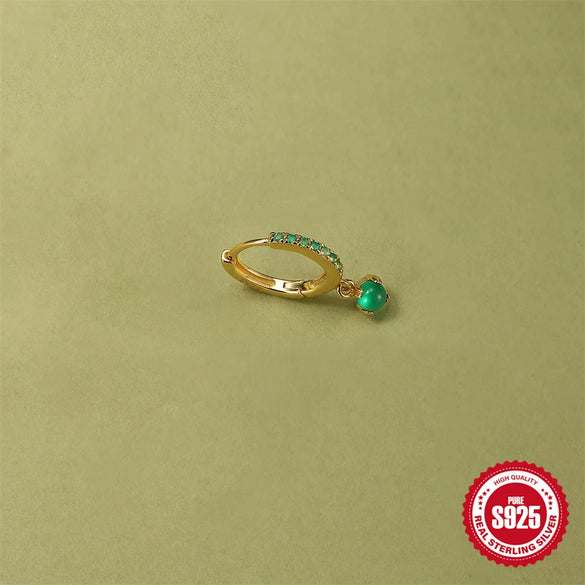 S925 Sterling Silver Natural Green Chalcedony Geometric Earrings With Electroplating For Women