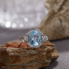 S925 Sterling Silver Natural Topaz Yellow Amethyst Colored Gemstone Ring Leaves Pattern Old Style Unisex Jewelry