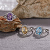 S925 Sterling Silver Natural Topaz Yellow Amethyst Colored Gemstone Ring Leaves Pattern Old Style Unisex Jewelry
