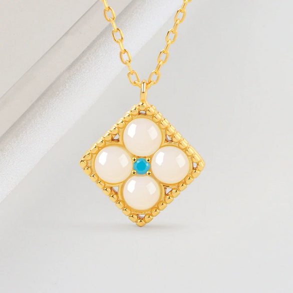 S925 Sterling Silver Necklace With Natural Hetian Jade Square Lucky Pendant Electroplated Exquisite Temperament Jewelry For Women Mothers
