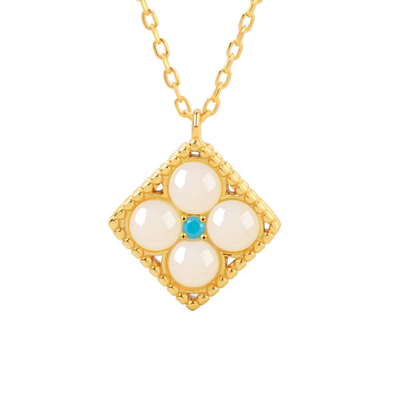 S925 Sterling Silver Necklace With Natural Hetian Jade Square Lucky Pendant Electroplated Exquisite Temperament Jewelry For Women Mothers