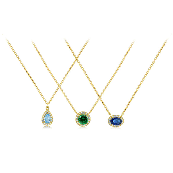 S925 Sterling Silver Necklace With Zircon And Lucky Stone Geometric Design Platinum Or 18K Gold Electroplated Simple And All Match Unisex Jewelry
