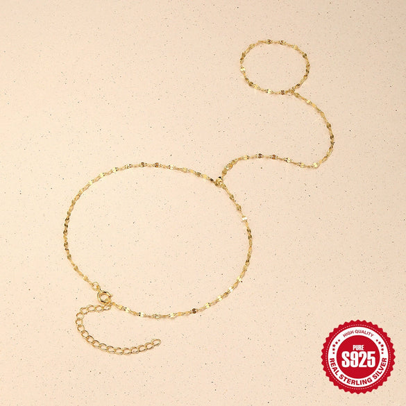 S925 Sterling Silver Normcore Geometric Lip Chain Anklet Toe Chain Creative Design Foot Jewelry For Women