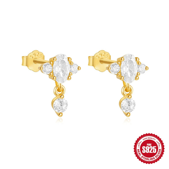 S925 Sterling Silver Octagonal Star Moon Geometric Women's Earrings With Electroplating