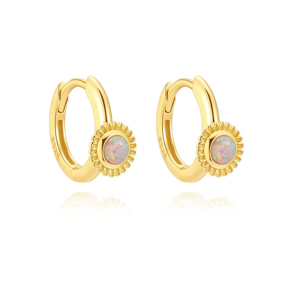 S925 Sterling Silver Opal Sunflower Earrings For Women With Electroplating
