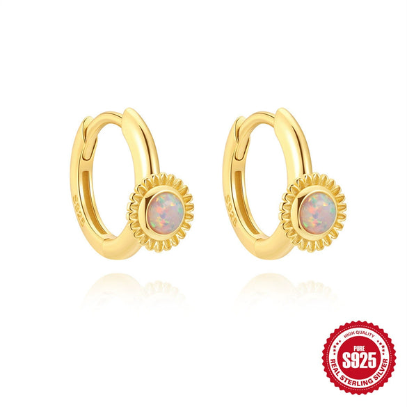 S925 Sterling Silver Opal Sunflower Earrings For Women With Electroplating