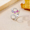 S925 Sterling Silver Open Adjustable Ring For Women Geometric Micro Embedded Electroplated With Platinum Or 18K Gold