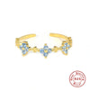 S925 Sterling Silver Open Adjustable Women's Ring With Star And Moon Geometric Pattern Electroplated