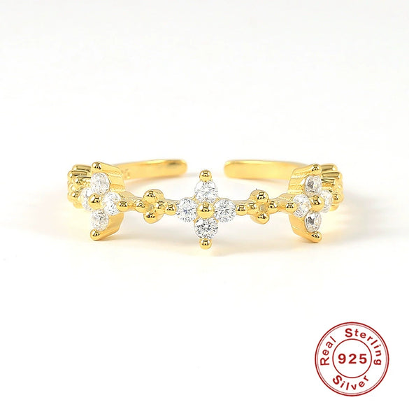 S925 Sterling Silver Open Adjustable Women's Ring With Star And Moon Geometric Pattern Electroplated