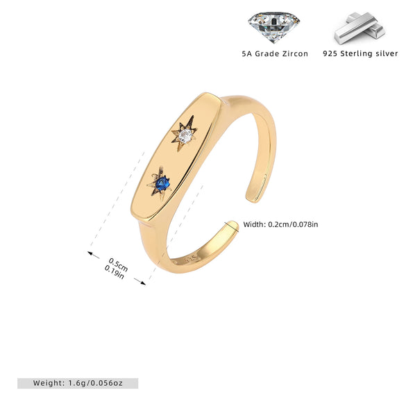 S925 Sterling Silver Open Ring With Geometric Design And Inlaid Zircon
