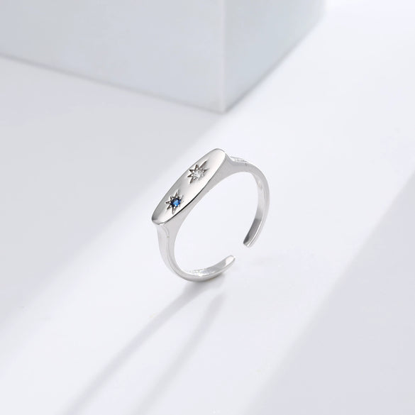 S925 Sterling Silver Open Ring With Geometric Design And Inlaid Zircon