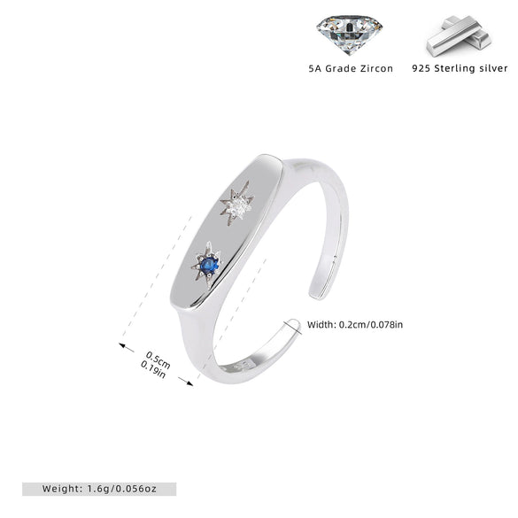 S925 Sterling Silver Open Ring With Geometric Design And Inlaid Zircon