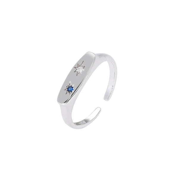 S925 Sterling Silver Open Ring With Geometric Design And Inlaid Zircon