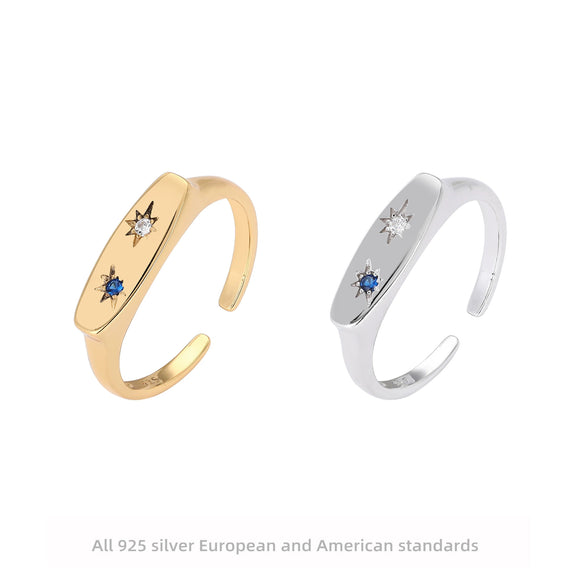 S925 Sterling Silver Open Ring With Geometric Design And Inlaid Zircon