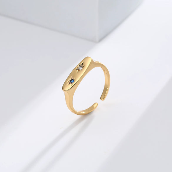 S925 Sterling Silver Open Ring With Geometric Design And Inlaid Zircon