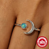 S925 Sterling Silver Open Ring With Moon Flower Diamond Opal Geometric Pattern Electroplating For Women