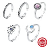 S925 Sterling Silver Open Ring With Moon Flower Diamond Opal Geometric Pattern Electroplating For Women