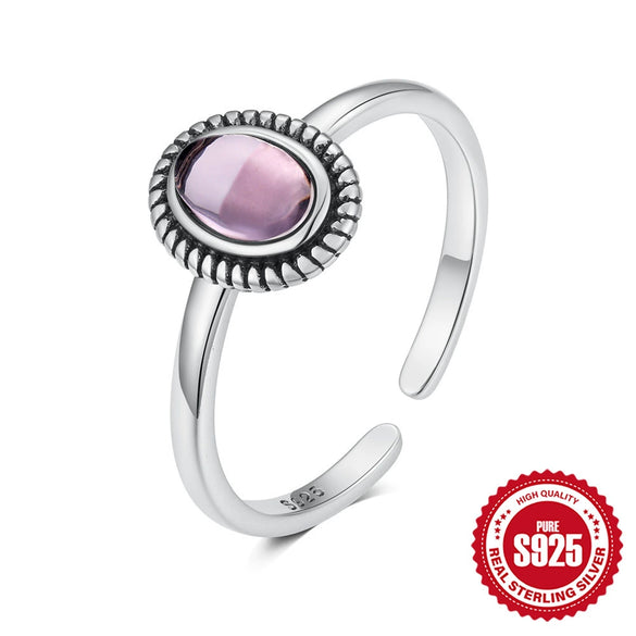 S925 Sterling Silver Open Ring With Moon Flower Diamond Opal Geometric Pattern Electroplating For Women