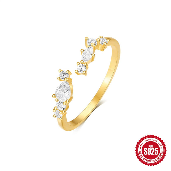 S925 Sterling Silver Open Ring With Twist Bow And Love Pendant Geometric Pattern Electroplated For Women Retro Sweet Simple Style