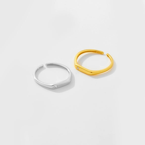 S925 Sterling Silver Opening Adjustable Irregular Ring With Geometric Design And Electroplating