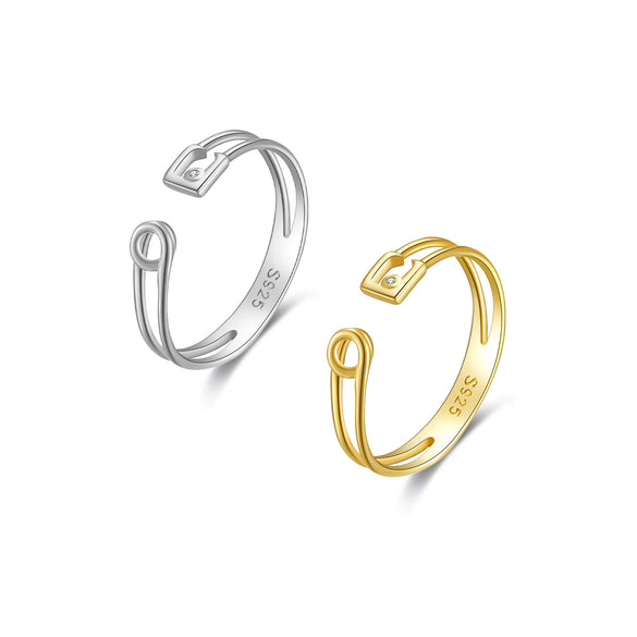 S925 Sterling Silver Opening Adjustable Plain Stacking Ring With Geometric Styling And Electroplating