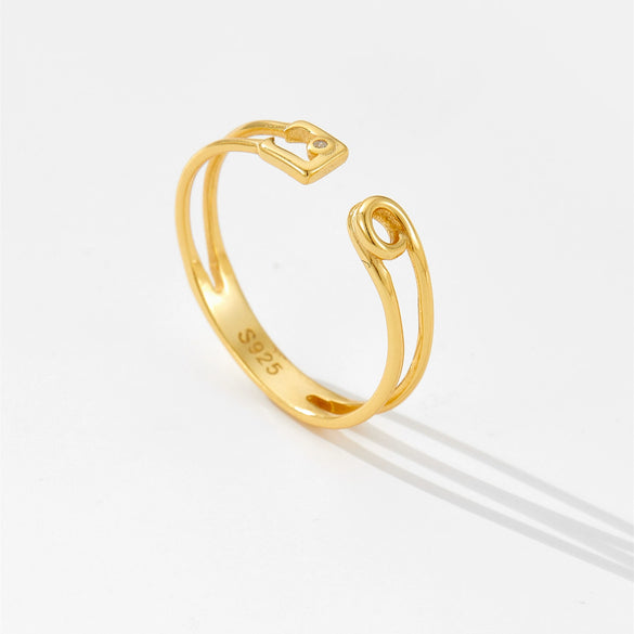 S925 Sterling Silver Opening Adjustable Plain Stacking Ring With Geometric Styling And Electroplating