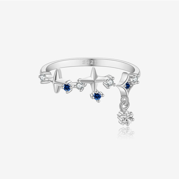 S925 Sterling Silver Opening Adjustable Ring With Zircon Pendant In Geometric Style And Platinum Or 18K Gold Electroplating