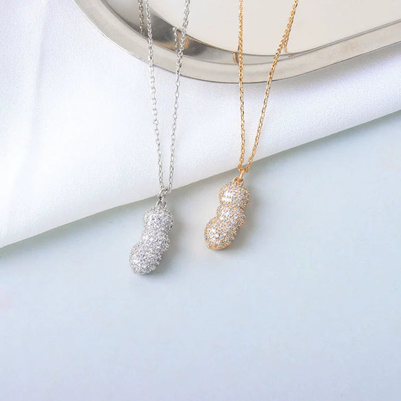 S925 Sterling Silver Peanut Pendant Clavicle Chain Necklace With Pearl And Full Diamond Inlay Electroplated Trendy Women Jewelry Gift