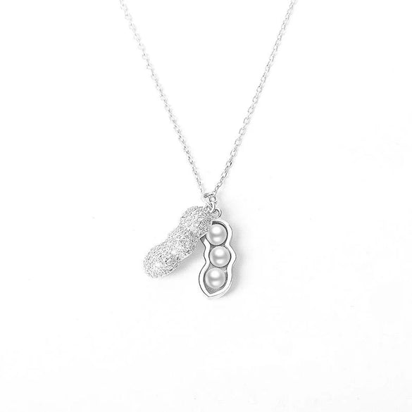S925 Sterling Silver Peanut Pendant Clavicle Chain Necklace With Pearl And Full Diamond Inlay Electroplated Trendy Women Jewelry Gift