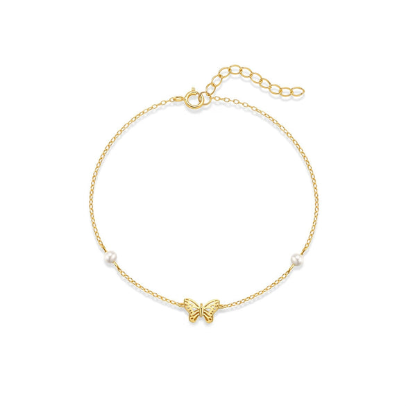S925 Sterling Silver Pearl Beaded Geometric Butterfly Bracelet With Electroplating For Women