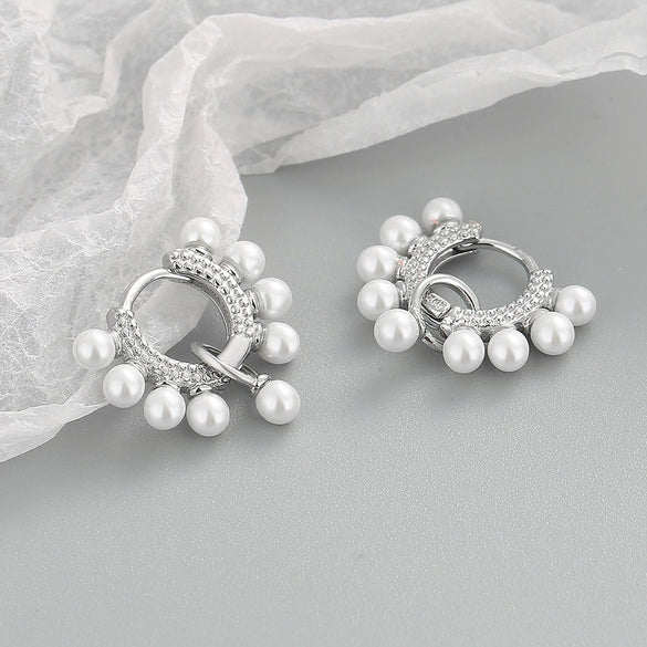 S925 Sterling Silver Pearl Geometric Circle Earrings With Electroplated Finish Fashion Jewelry