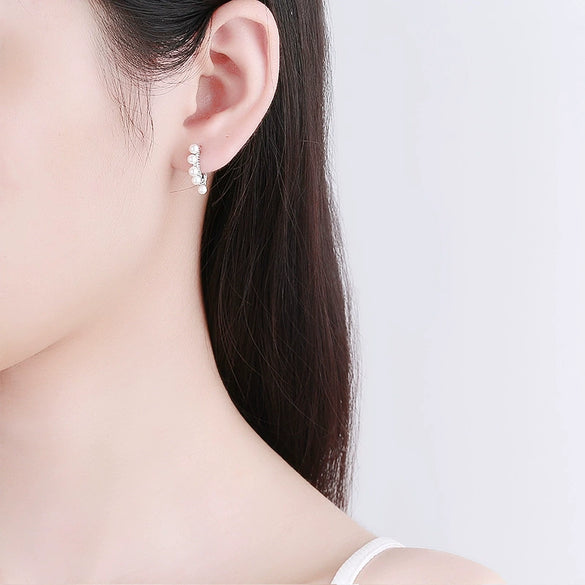 S925 Sterling Silver Pearl Geometric Circle Earrings With Electroplated Finish Fashion Jewelry