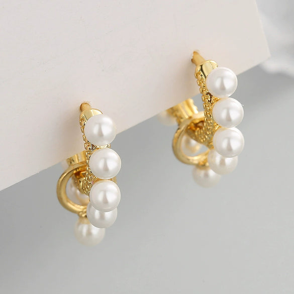 S925 Sterling Silver Pearl Geometric Circle Earrings With Electroplated Finish Fashion Jewelry