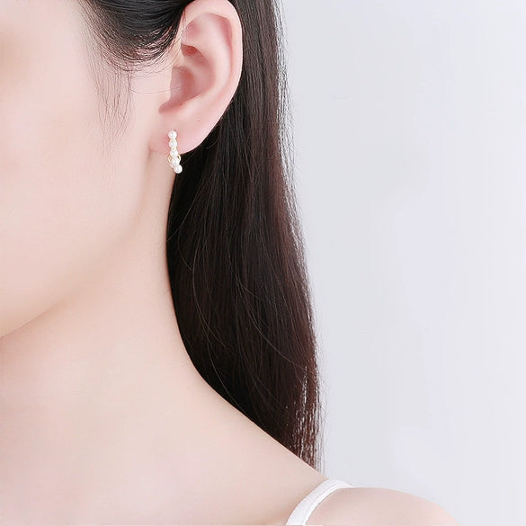 S925 Sterling Silver Pearl Geometric Circle Earrings With Electroplated Finish Fashion Jewelry