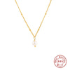 S925 Sterling Silver Pearl Ochain Collarbone Necklace With Small Gold Beads And Geometric Zircon Pendant Electroplated For Women