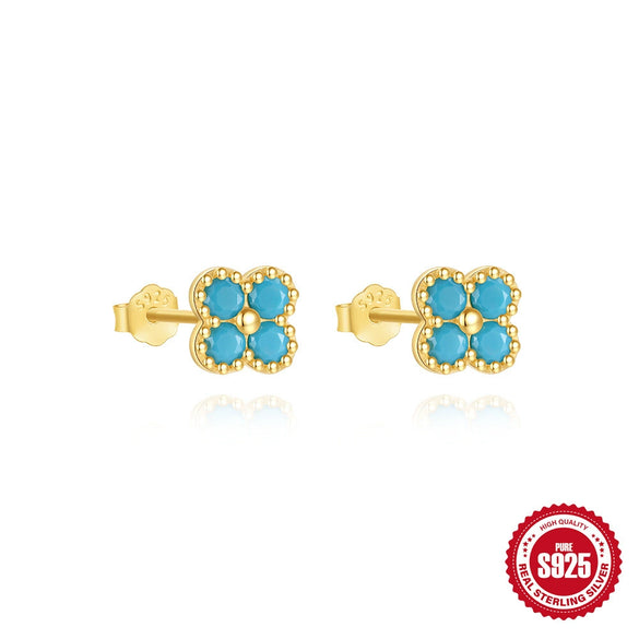 S925 Sterling Silver Petal Turquoise Diamond Women's Ring Necklace Set With Geometric Pattern And Zirconia Design