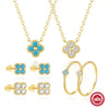 S925 Sterling Silver Petal Turquoise Diamond Women's Ring Necklace Set With Geometric Pattern And Zirconia Design