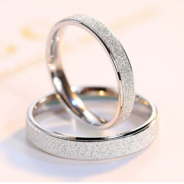 S925 Sterling Silver Plain Ring Simple Fashion Frosted Geometric Couples Ring Electroplated