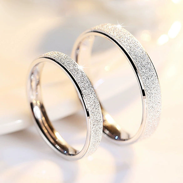 S925 Sterling Silver Plain Ring Simple Fashion Frosted Geometric Couples Ring Electroplated