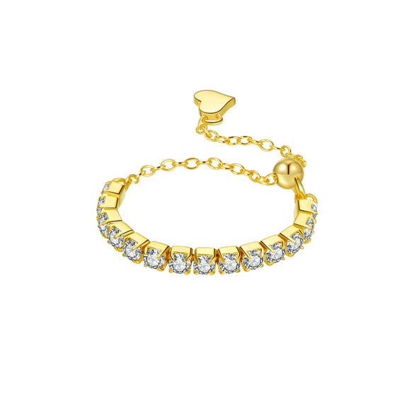 S925 Sterling Silver Pullable Chain Heart Ring With Geometric Pattern And Electroplating Process