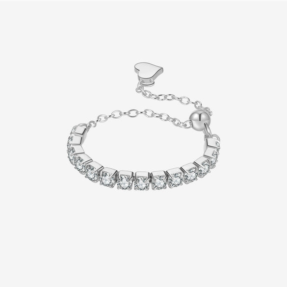 S925 Sterling Silver Pullable Chain Heart Ring With Geometric Pattern And Electroplating Process