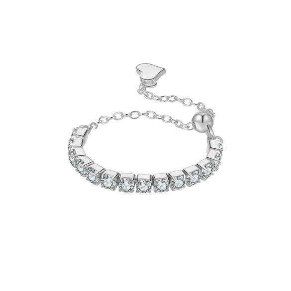 S925 Sterling Silver Pullable Chain Heart Ring With Geometric Pattern And Electroplating Process