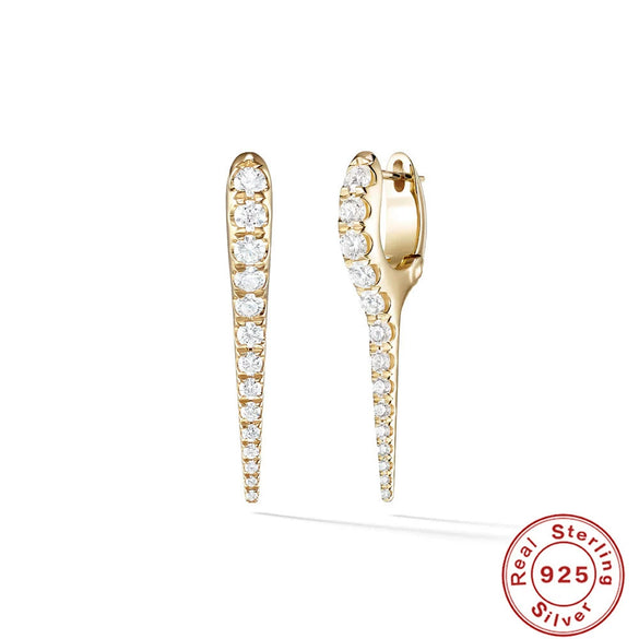 S925 Sterling Silver Punk Style Earrings With Rivets Zircon Inlaid And Real Gold Plated Geometric Pattern