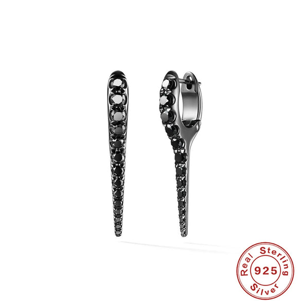 S925 Sterling Silver Punk Style Earrings With Rivets Zircon Inlaid And Real Gold Plated Geometric Pattern