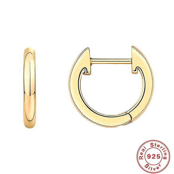S925 Sterling Silver Punk Style Earrings With Rivets Zircon Inlaid And Real Gold Plated Geometric Pattern