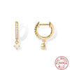 S925 Sterling Silver Punk Style Earrings With Rivets Zircon Inlaid And Real Gold Plated Geometric Pattern