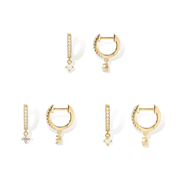 S925 Sterling Silver Punk Style Earrings With Rivets Zircon Inlaid And Real Gold Plated Geometric Pattern