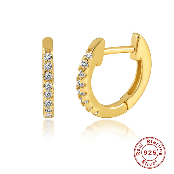 S925 Sterling Silver Punk Style Earrings With Rivets Zircon Inlaid And Real Gold Plated Geometric Pattern
