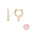 S925 Sterling Silver Punk Style Earrings With Rivets Zircon Inlaid And Real Gold Plated Geometric Pattern
